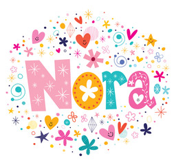 Nora female name design decorative lettering type
