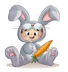 niño con disfraz de conejo