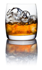 whiskey and natural ice isolated on white