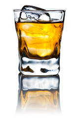 whiskey and natural ice isolated on white