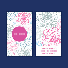 Vector gray and pink lineart florals vertical round frame