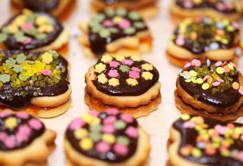 Group of decorated linzer cakes