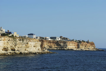 Fototapeta na wymiar Sea landscape with rocks on shore in Crimea