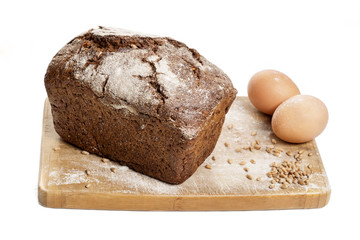 Brown bread on white background