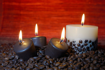 coffee beans and burning candles