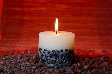 coffee beans and burning candles