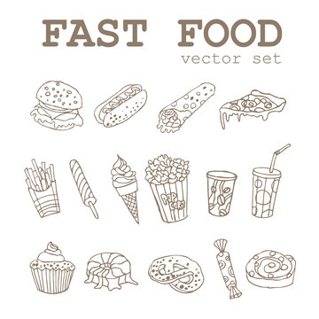 Set of  hand-drawing fastfood icons logo