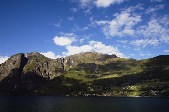 Norway fjord landscape panorama. Aview with mountains and see © damave