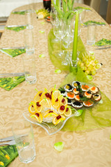 A large table is pre-decorated