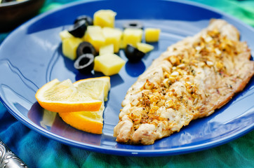 mackerel with garlic and lemon marinated. Moroccan dish.