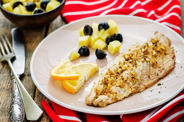 mackerel with garlic and lemon marinated. Moroccan dish.