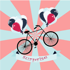 balloons and Bicycle,  illustration over blue and red color back © paulagomezg