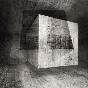 Dark concrete room 3d background illustration with cubes