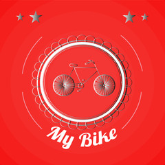 metallic  Bicycle, vintage stamp illustration over red  color ba © paulagomezg