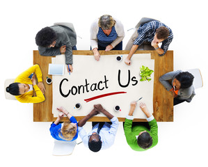 Group of People Brainstorming about Contact Us Concepts
