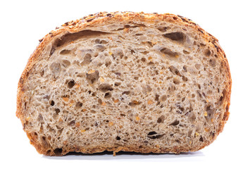Whole grain bread slice over white background