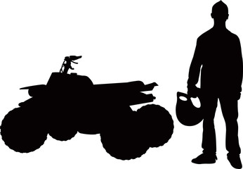 Quad bike and rider boy isolated silhouette vector