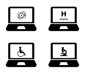 Science et santé sur 4 écrans d'ordinateurs	