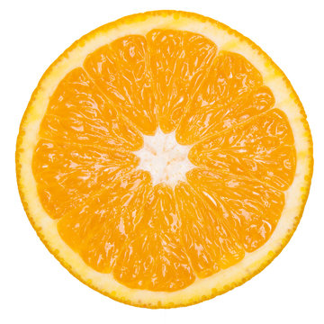 Slice of fresh orange on a white isolated