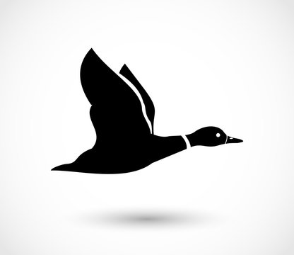 Duck flying icon, duck hunt vector