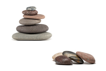 Colorful Stones and Stone Cairn Isolated on White