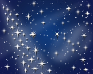 night sky with snowflakes and stars for holiday card