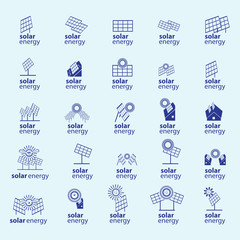 Solar Panel Icons Set - Isolated On Blue Background - Vector Illustration, Graphic Design, Editable For Your Design