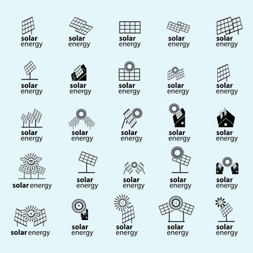 Solar Energy Panel Icons Set - Isolated On Blue Background - Vector Illustration, Graphic Design, Editable For Your Design