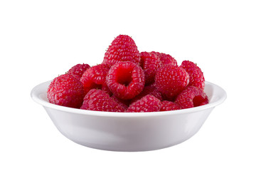 Fresh Raspberries in a White Dish