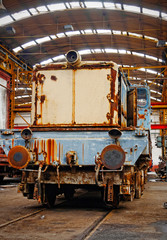 Fototapeta na wymiar Old trains in abandoned depot