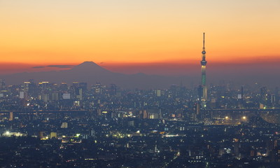 Obraz premium Tokyo city view with Tokyo skytree and mountain fuji