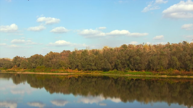Autumn Forest And Lake Cloudscape Timelapse.