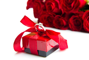 valentine's day Red roses and ring box