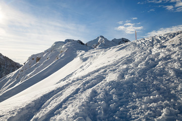 Fototapeta na wymiar Winter view of mountain in Alps