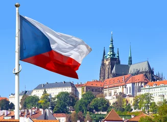 Foto op Plexiglas Flag, Prague castle and Lesser town, Prague, Czech republic © Michaela Jílková