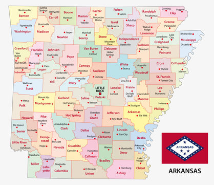 arkansas administrative map with flag