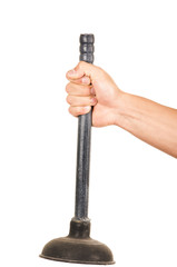 closeup of hand holding a plunger