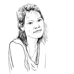 Drawing sketch vector of asian girl portrait