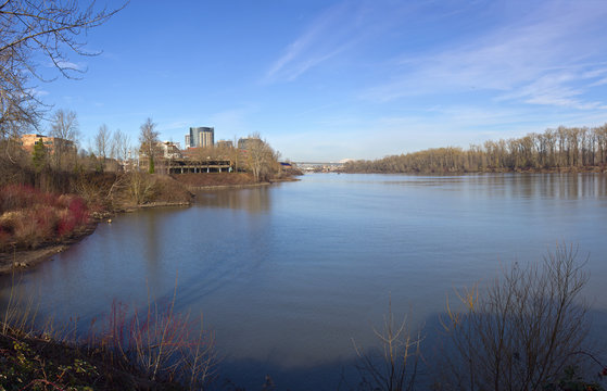 Willamette river viewpoint and new constructions.