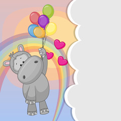 Naklejka premium Hippo with balloons