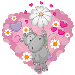 Obraz na płótnie Canvas Hippo with hearts and flower
