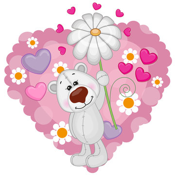 Polar Bear with hearts and flower