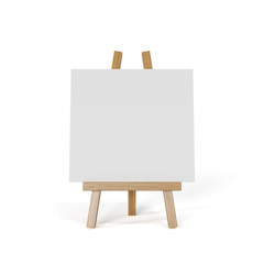 White canvas on an easel isolated on white background