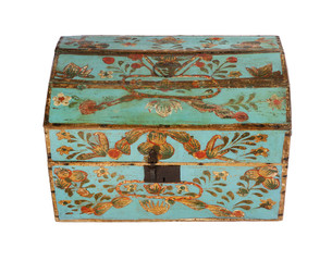 old original antique European painted chest or trunk decorative