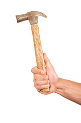 closeup of hand holding a hammer