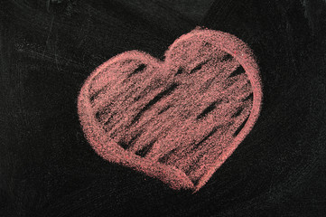 painted heart with chalk on a blackboard.