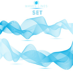 Fototapeta na wymiar vector set of blue blend abstract long waves background elements