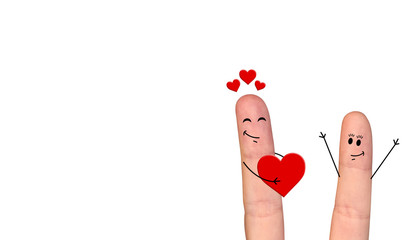 Happy finger couple in love celebrating Valentine’s day