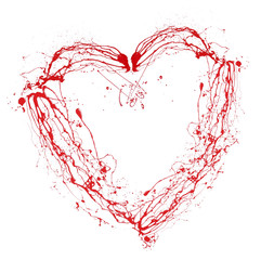 Heart made of red paint splashes isolated on white