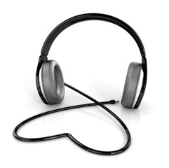 headphones with heart shape wire. 3d illustration